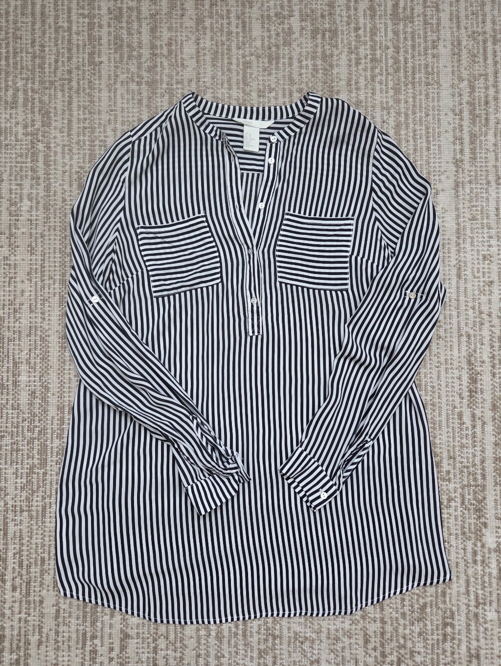H&M Black and White Vertical Stripe Long Sleeve Blouse